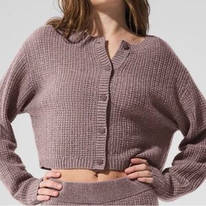 ALO Yoga Cashmere Knit Cardigan in Mushroom size M